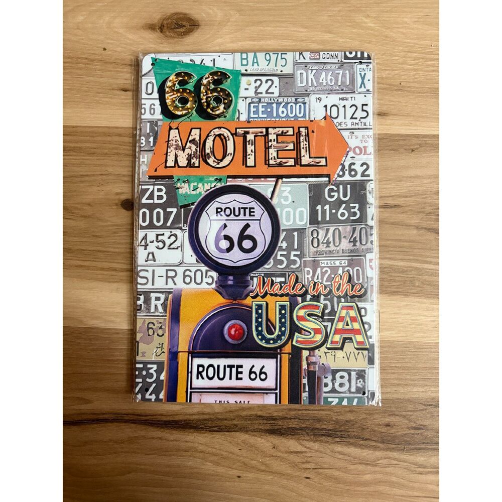 Vintage Style Route 66 Motel & Gas Pump Metal Sign – Americana Decor!